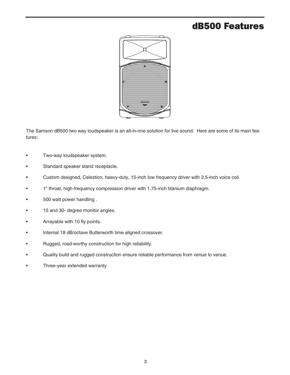 Db500 features | Samson dB500 User Manual | Page 5 / 14