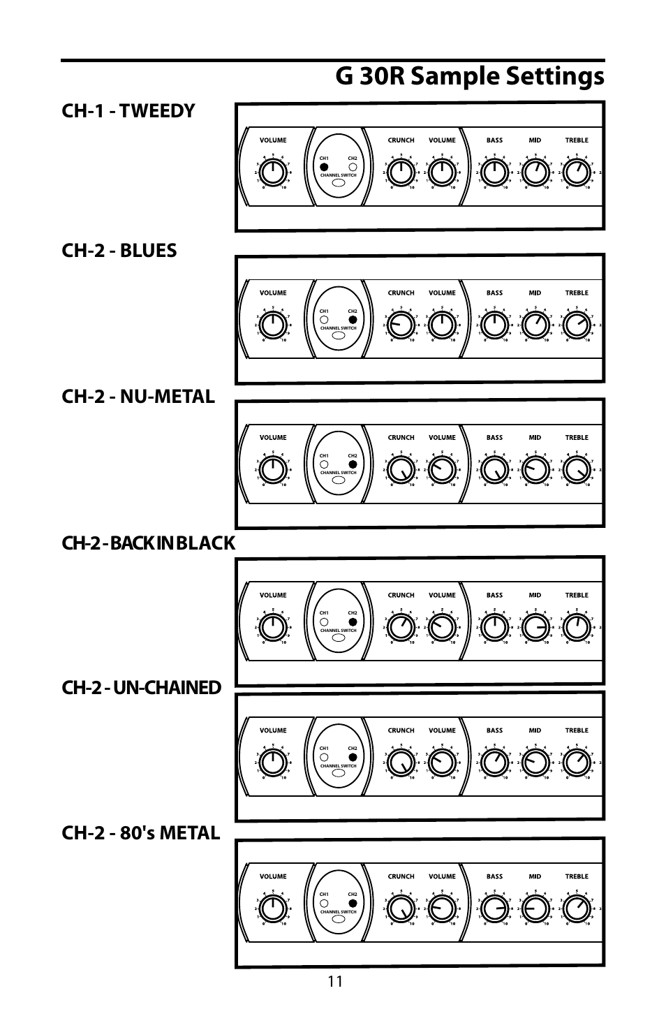 G 30r sample settings | Samson G30R User Manual | Page 13 / 16