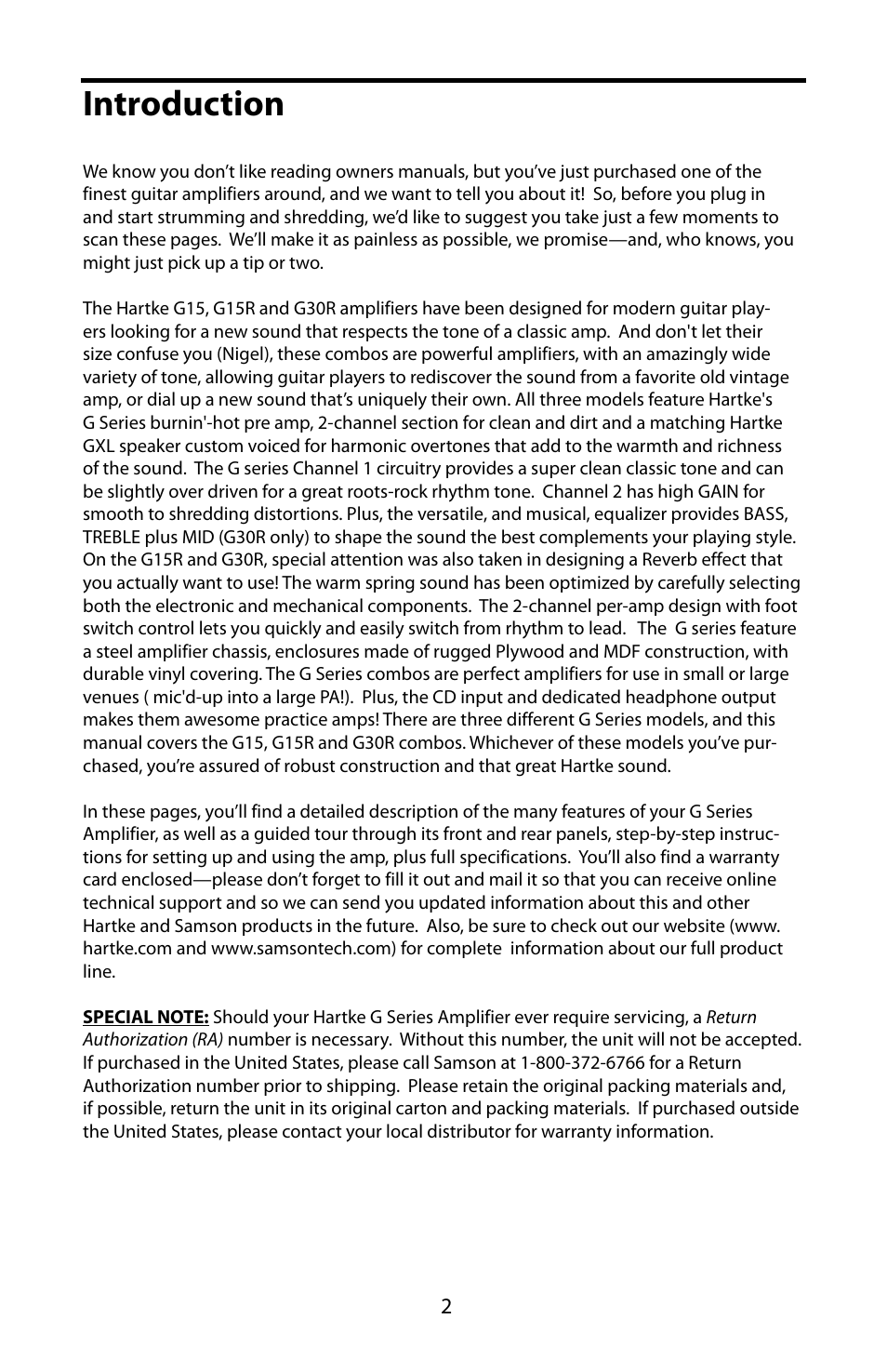 Introduction | Samson G30R User Manual | Page 4 / 16