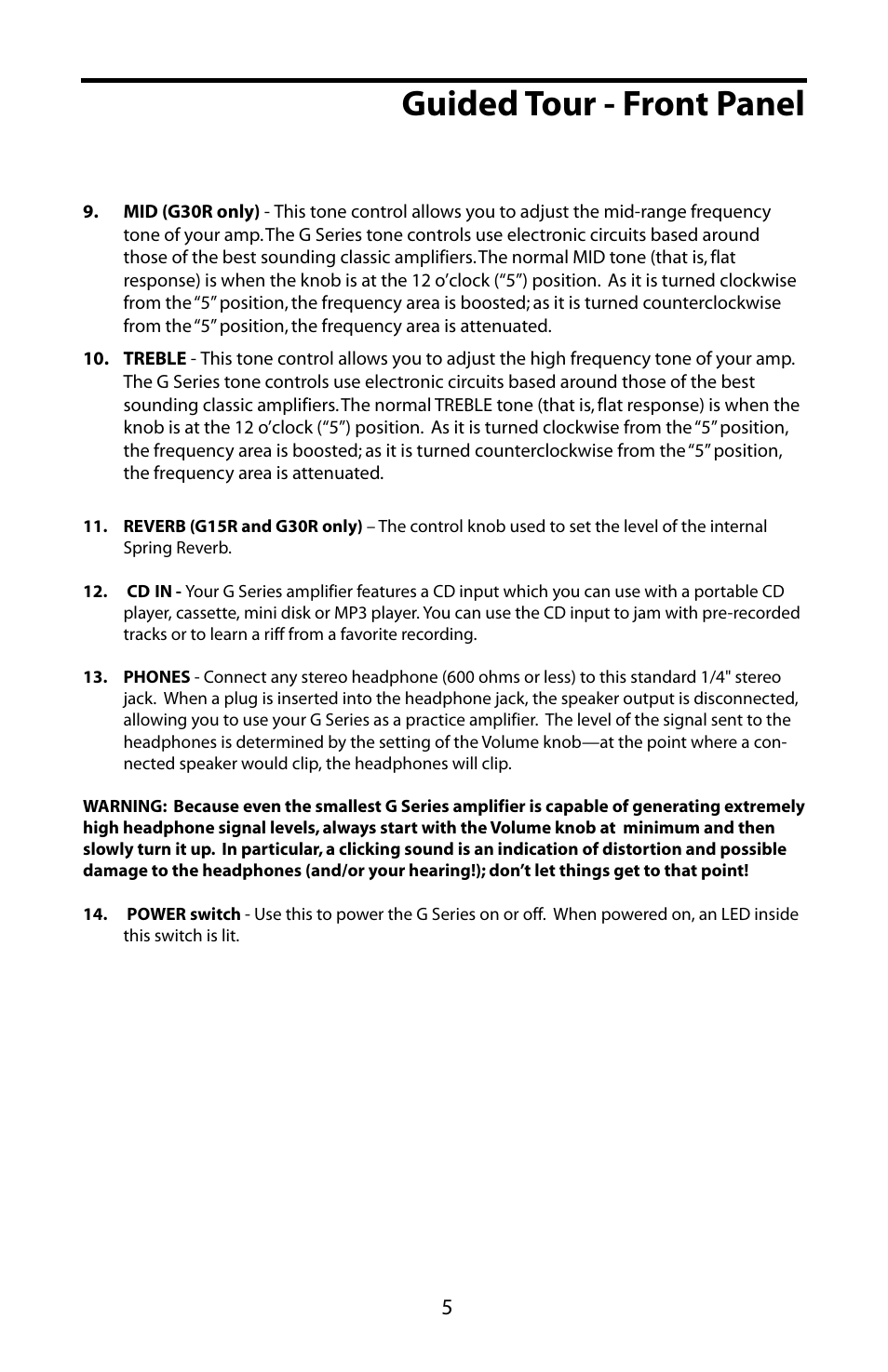 Guided tour - front panel | Samson G30R User Manual | Page 7 / 16