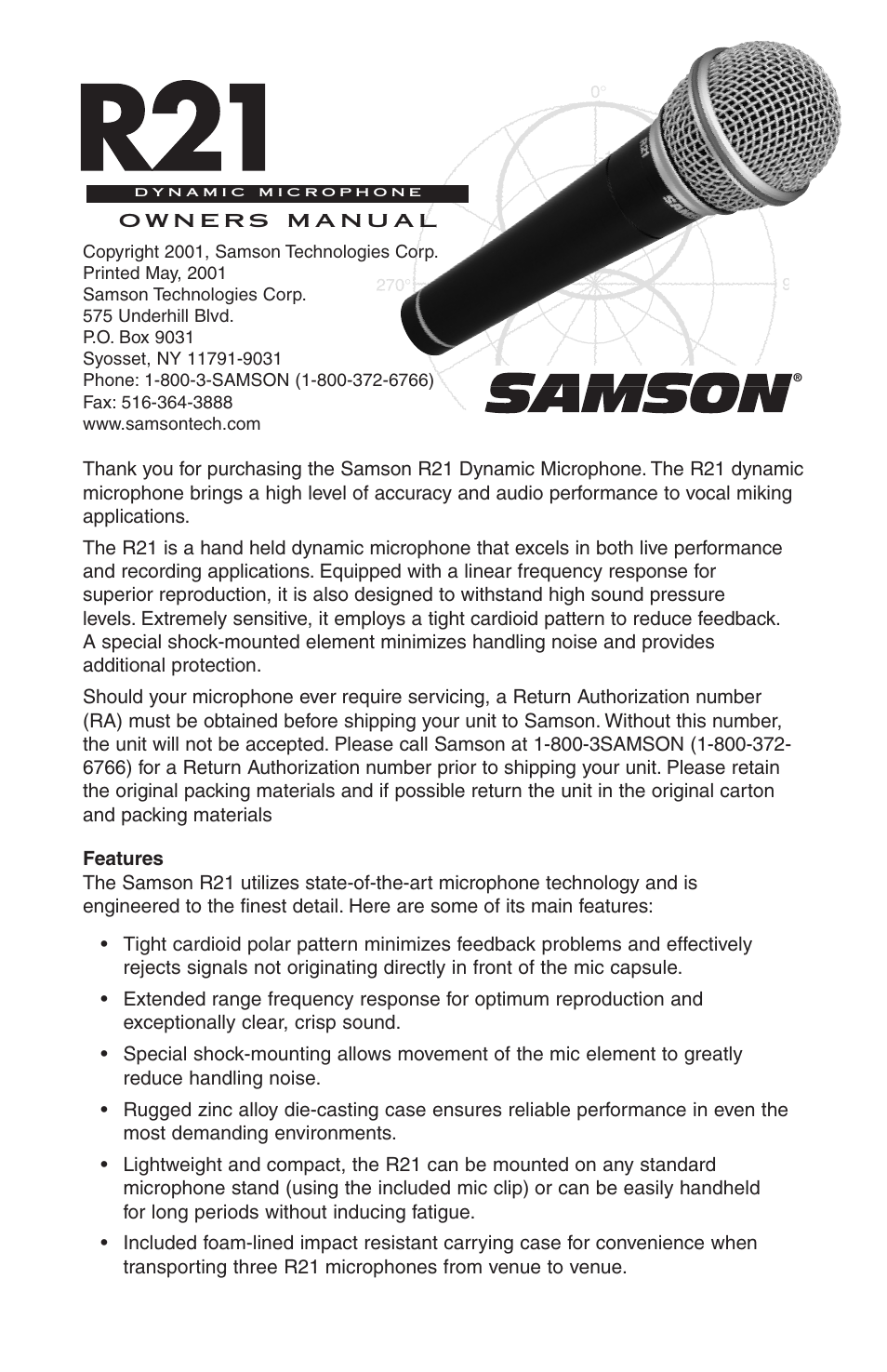 Samson R21 User Manual | 4 pages