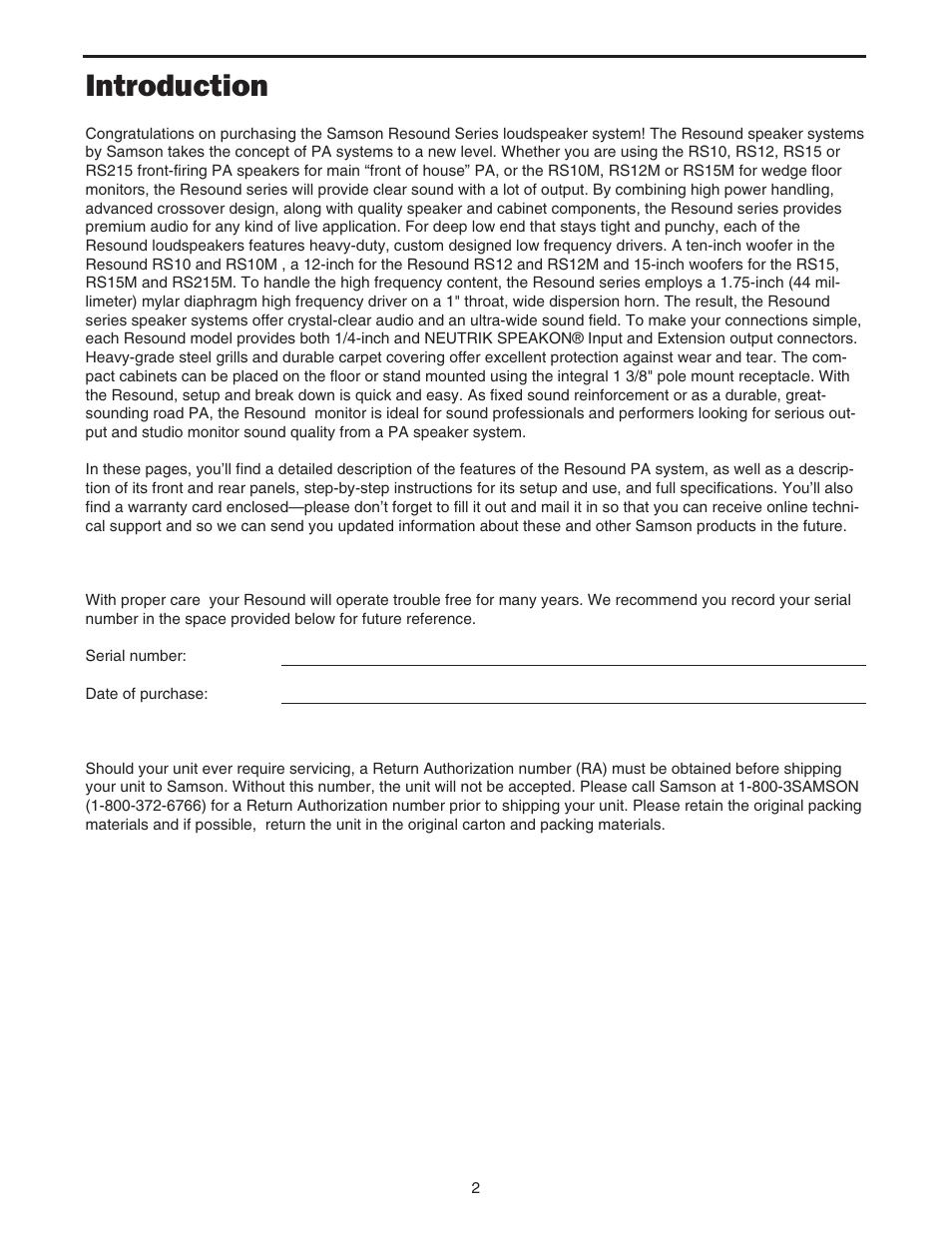 Introduction | Samson RS12M User Manual | Page 4 / 16