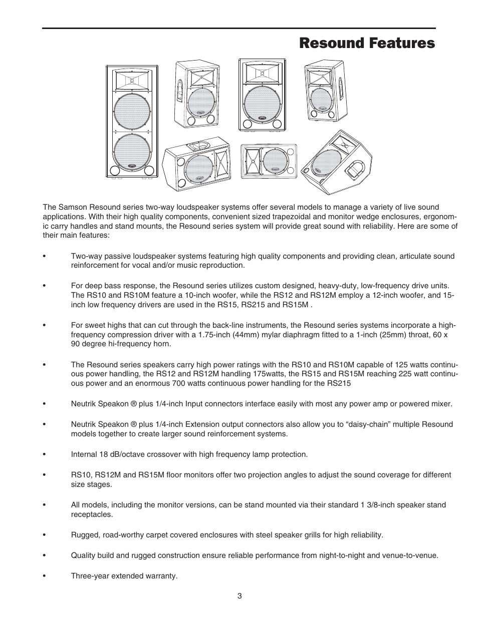 Resound features | Samson RS12M User Manual | Page 5 / 16