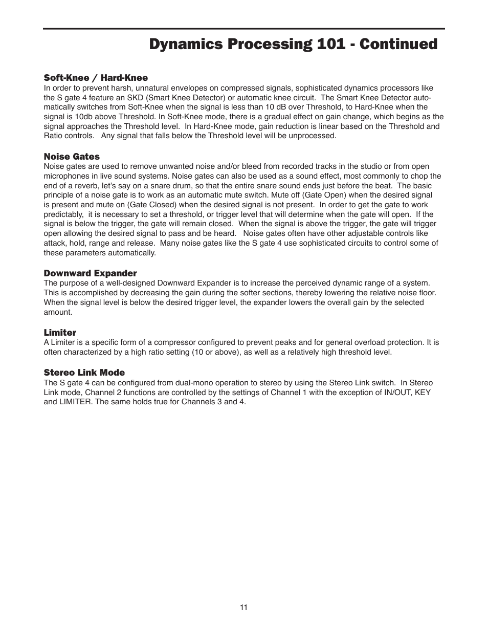 Dynamics processing 101 - continued | Samson S-Gate 4 User Manual | Page 13 / 22