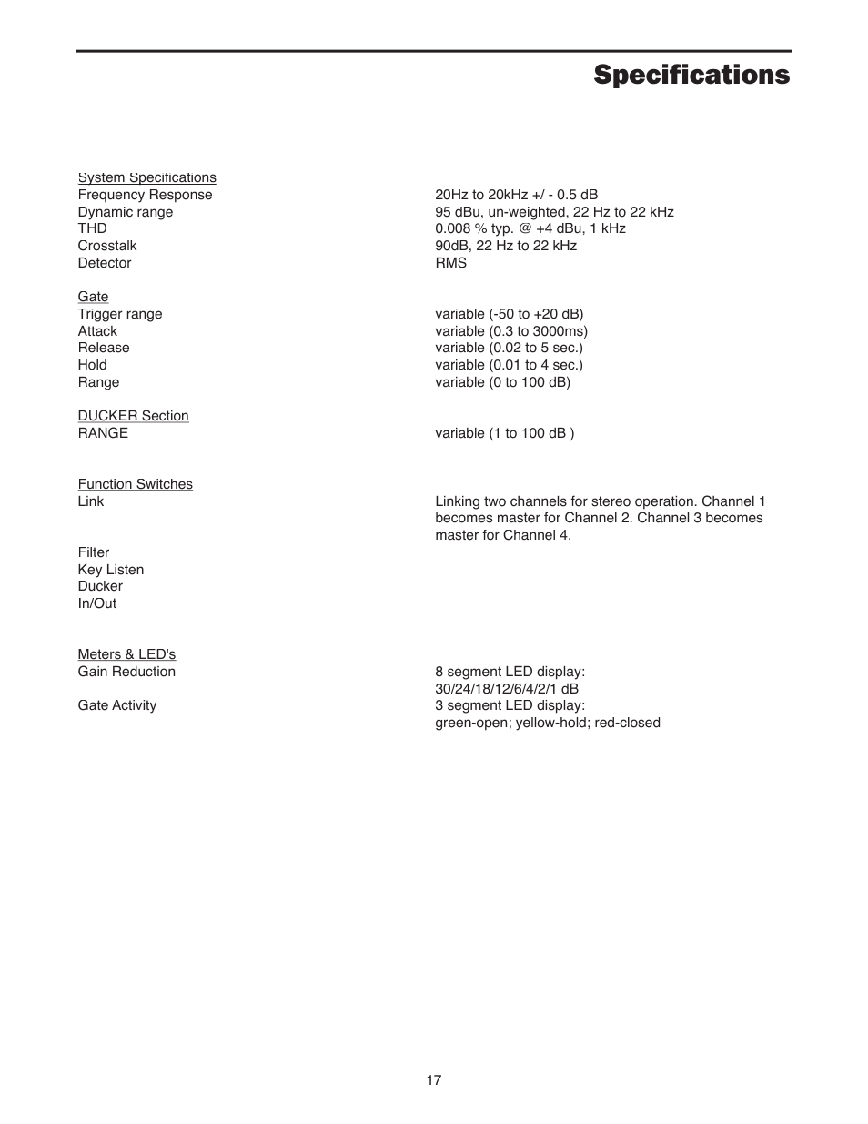 Specifications | Samson S-Gate 4 User Manual | Page 19 / 22