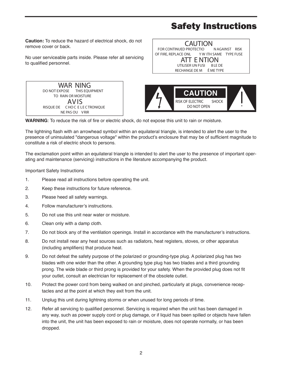 Safety instructions, War ning, Avis | Caution, Att e ntion | Samson S-Gate 4 User Manual | Page 2 / 22