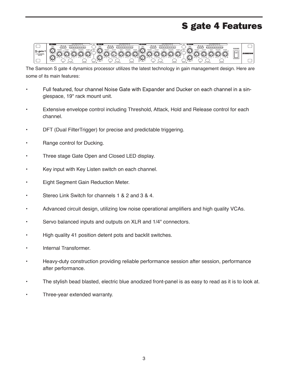 S gate 4 features | Samson S-Gate 4 User Manual | Page 5 / 22