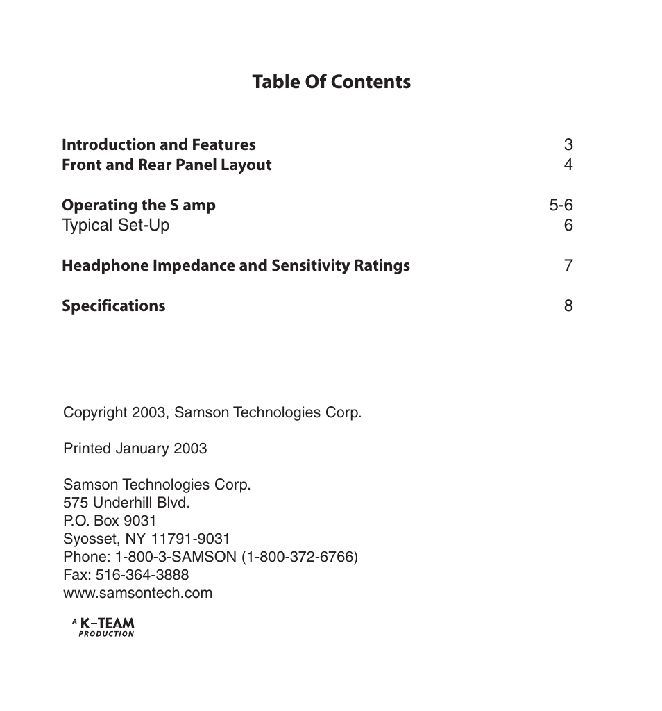 Samson S Class User Manual | Page 2 / 8