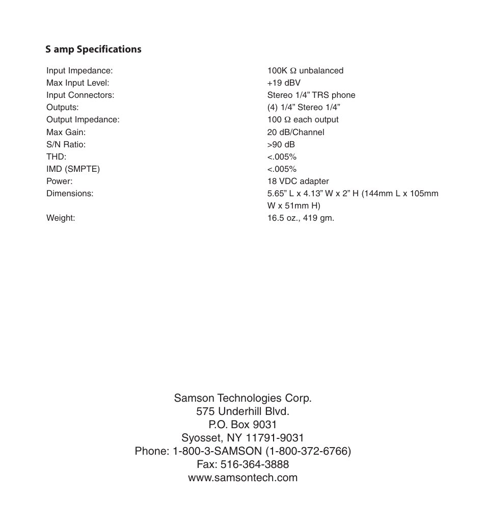 Samson S Class User Manual | Page 8 / 8