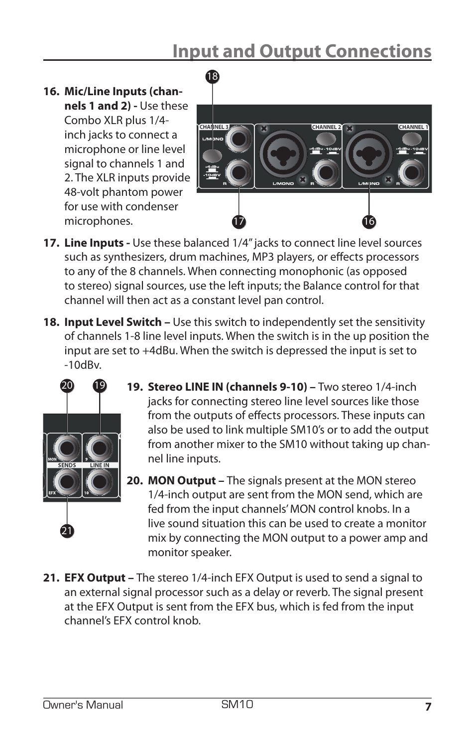 Input and output connections | Samson SM10 User Manual | Page 11 / 19