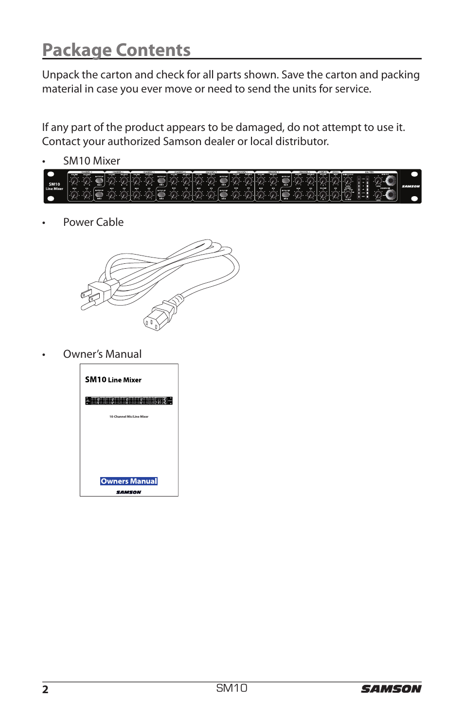 Package contents | Samson SM10 User Manual | Page 6 / 19