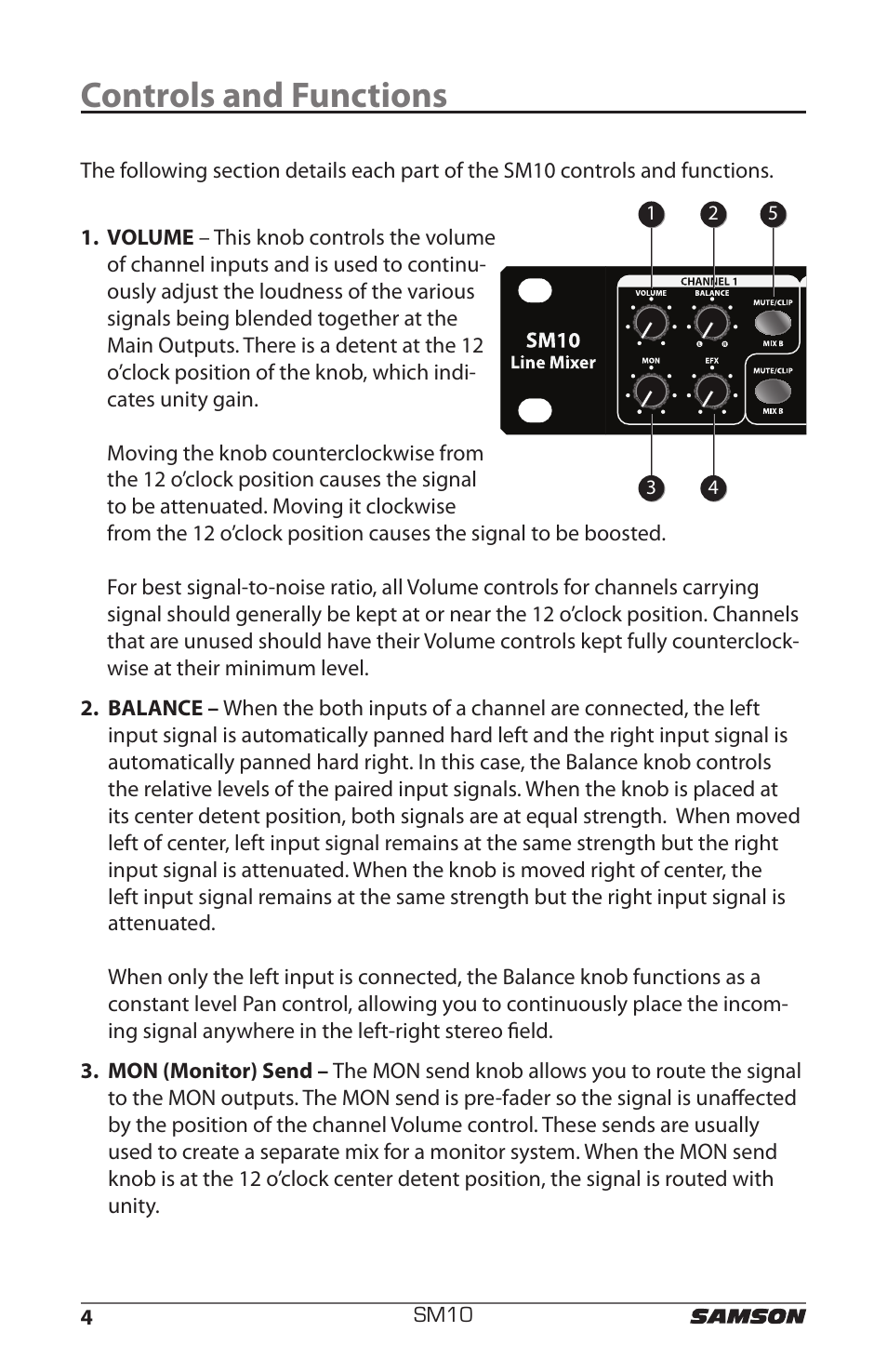 Controls and functions | Samson SM10 User Manual | Page 8 / 19