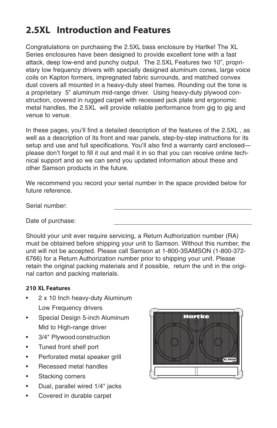 5xl introduction and features | Samson 2.5xl User Manual | Page 2 / 4