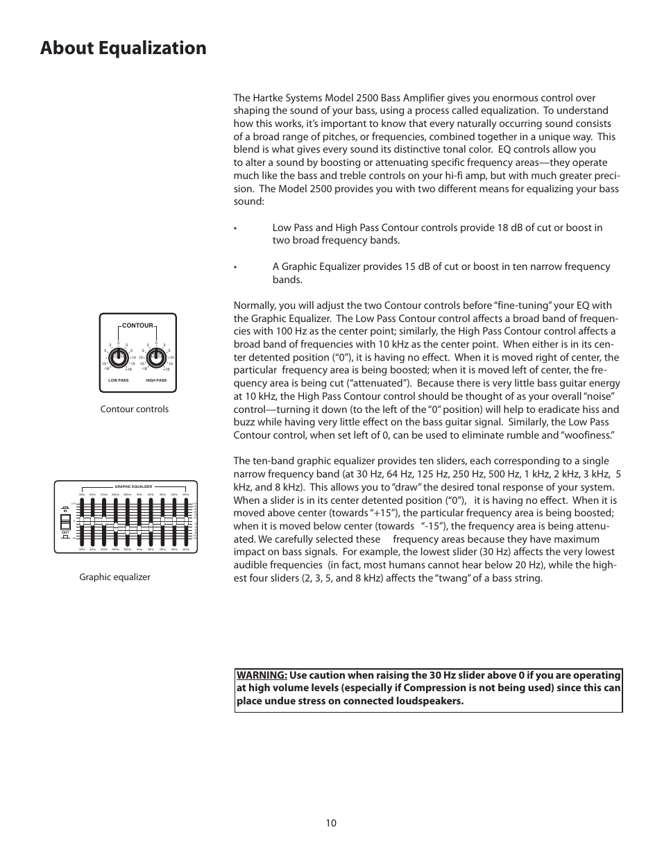About equalization, Contour controls, Graphic equalizer | Samson VX2510 User Manual | Page 12 / 20