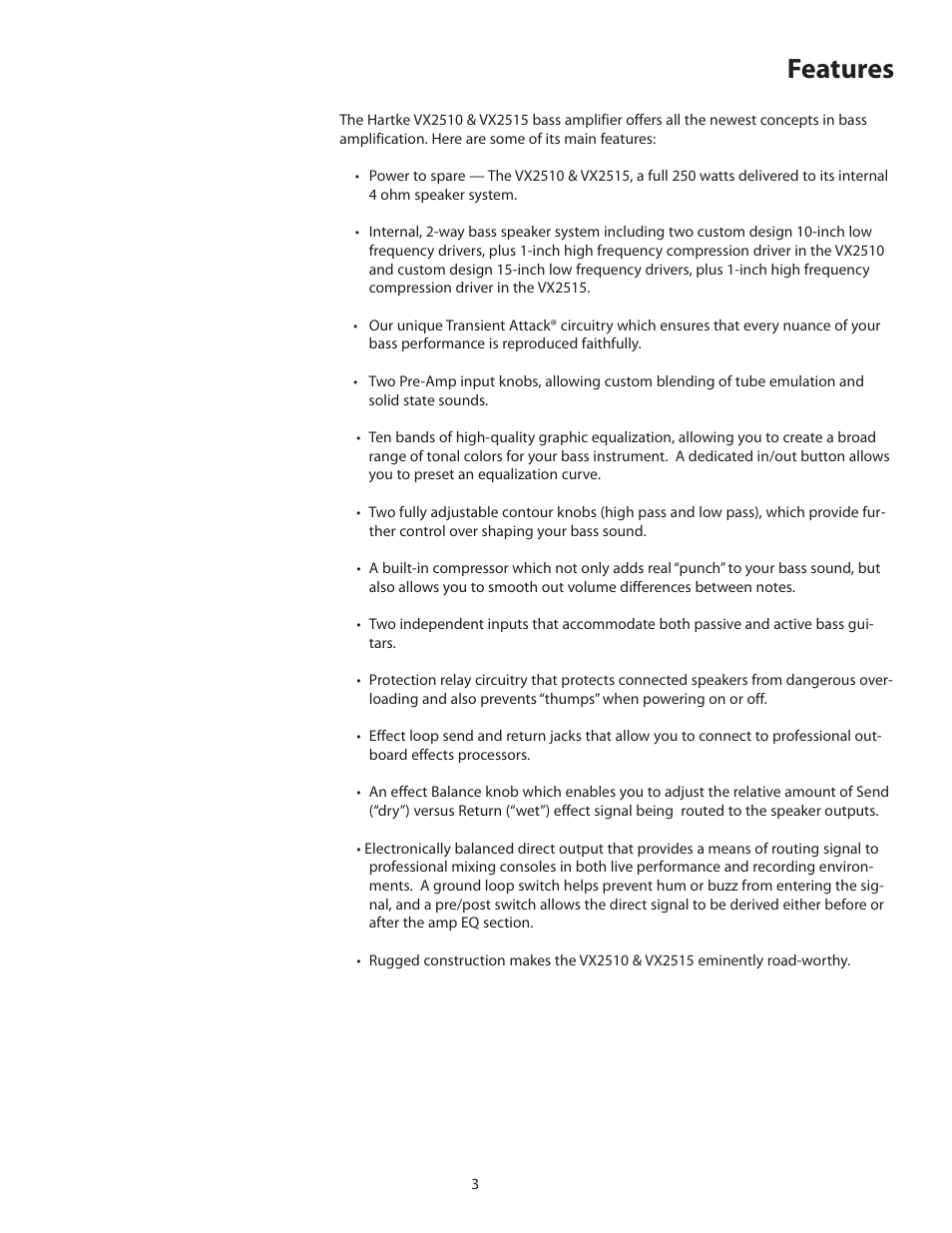 Features | Samson VX2510 User Manual | Page 5 / 20