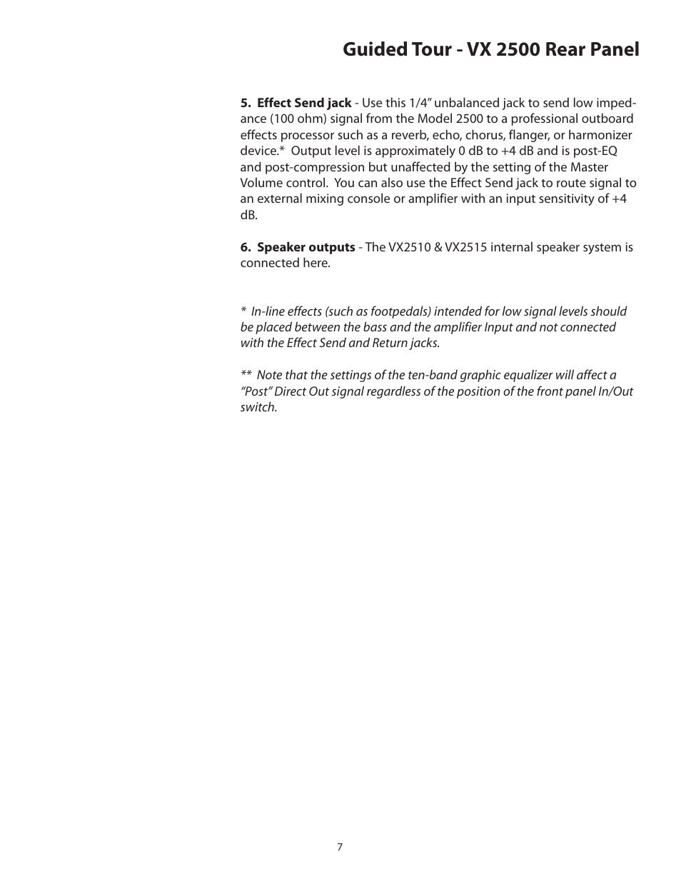 Guided tour - vx 2500 rear panel | Samson VX2510 User Manual | Page 9 / 20