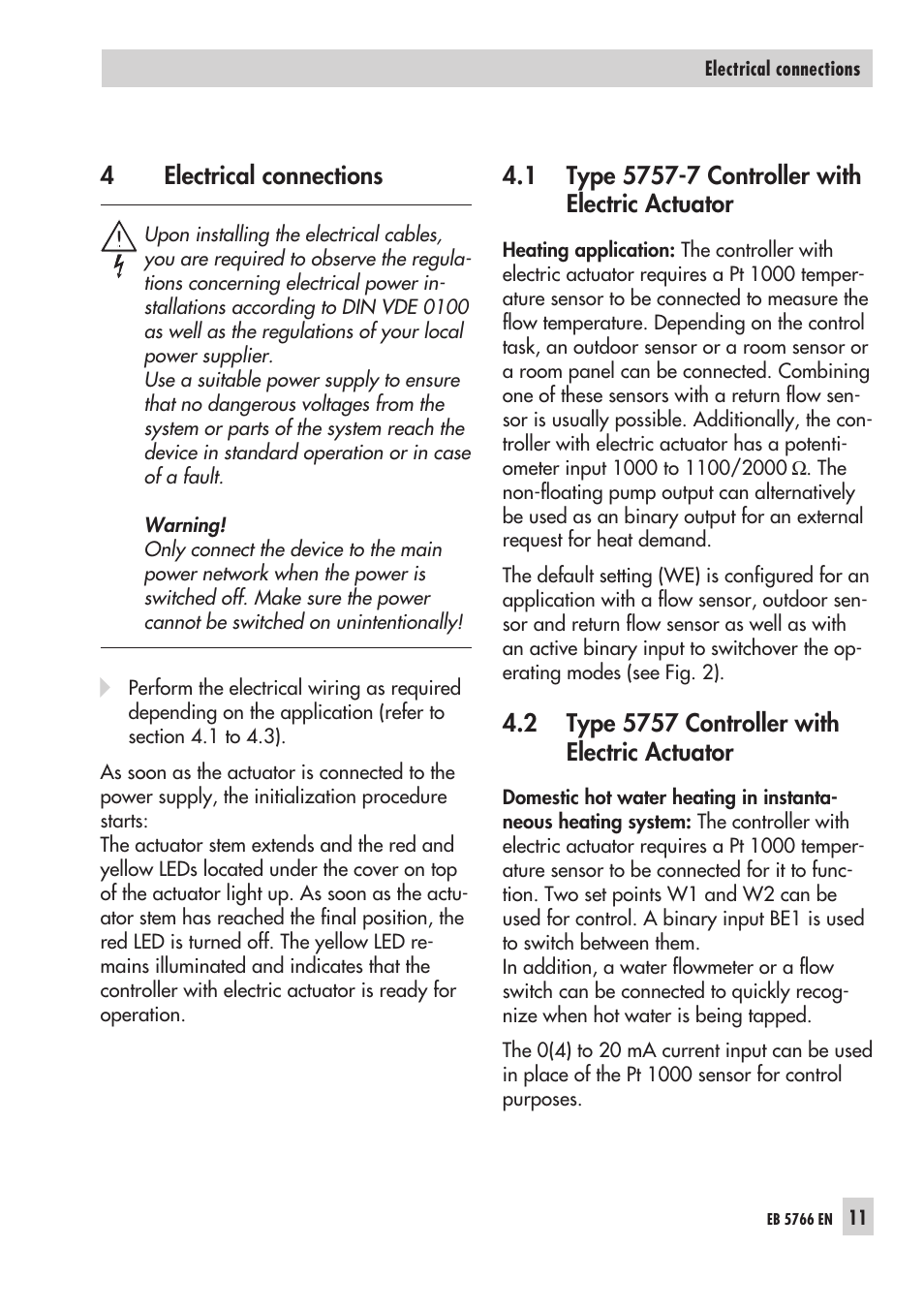 4 elec tri cal con nec tions 11, Electrical connections, Type 5757-7 controller with electric actuator | Type 5757 controller with electric actuator | Samson 3222/5757 User Manual | Page 11 / 24