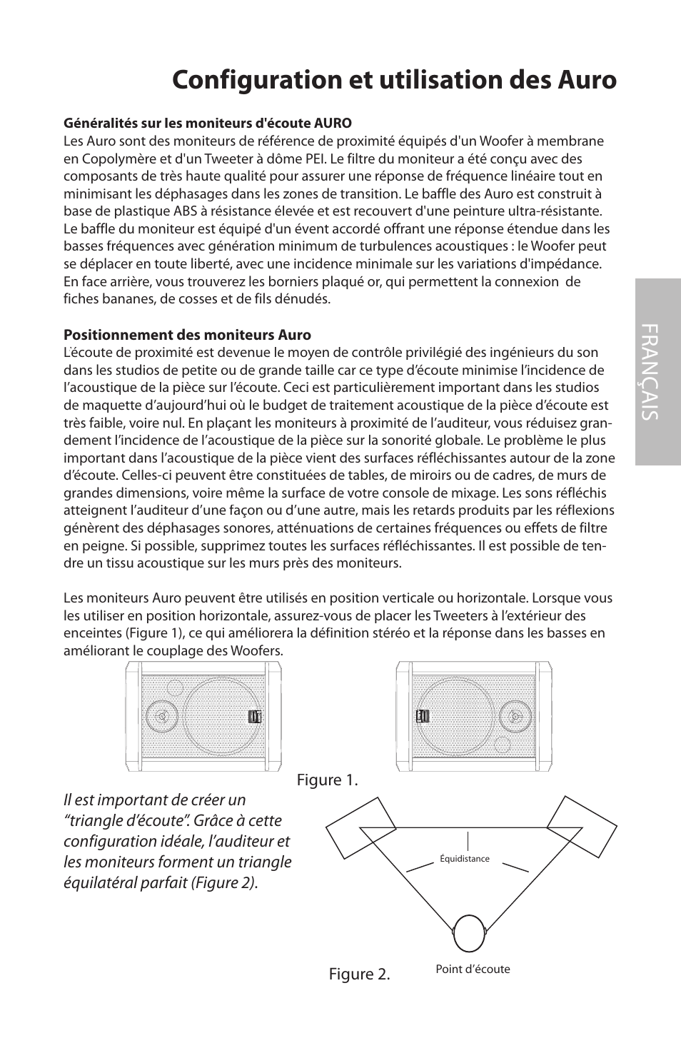 Configuration et utilisation des auro, Positionnement des moniteurs auro, Fr anç ais | Samson AURO5 User Manual | Page 19 / 62