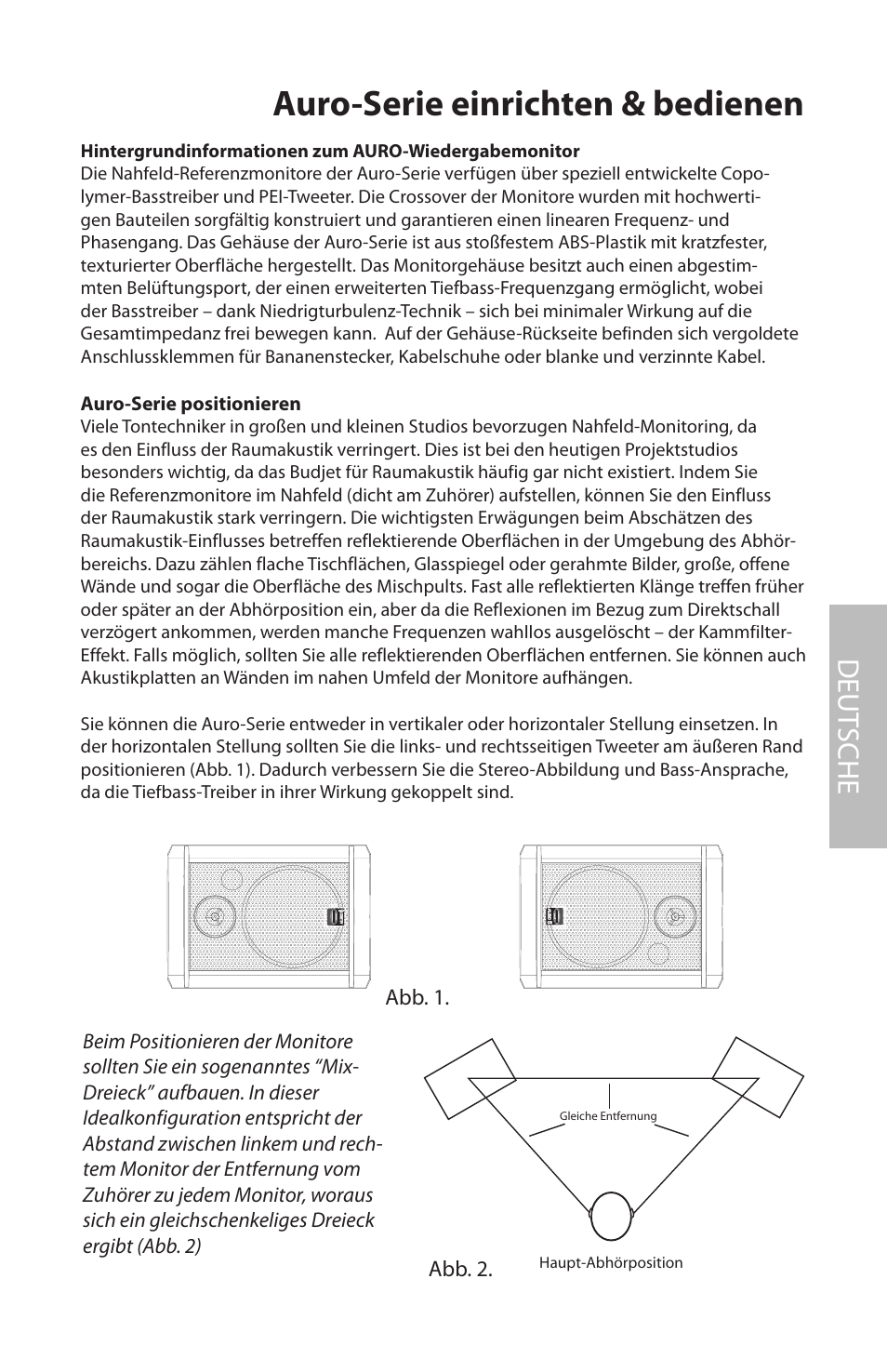 Auro-serie einrichten & bedienen, Auro-serie positionieren, Deut sche | Samson AURO5 User Manual | Page 29 / 62