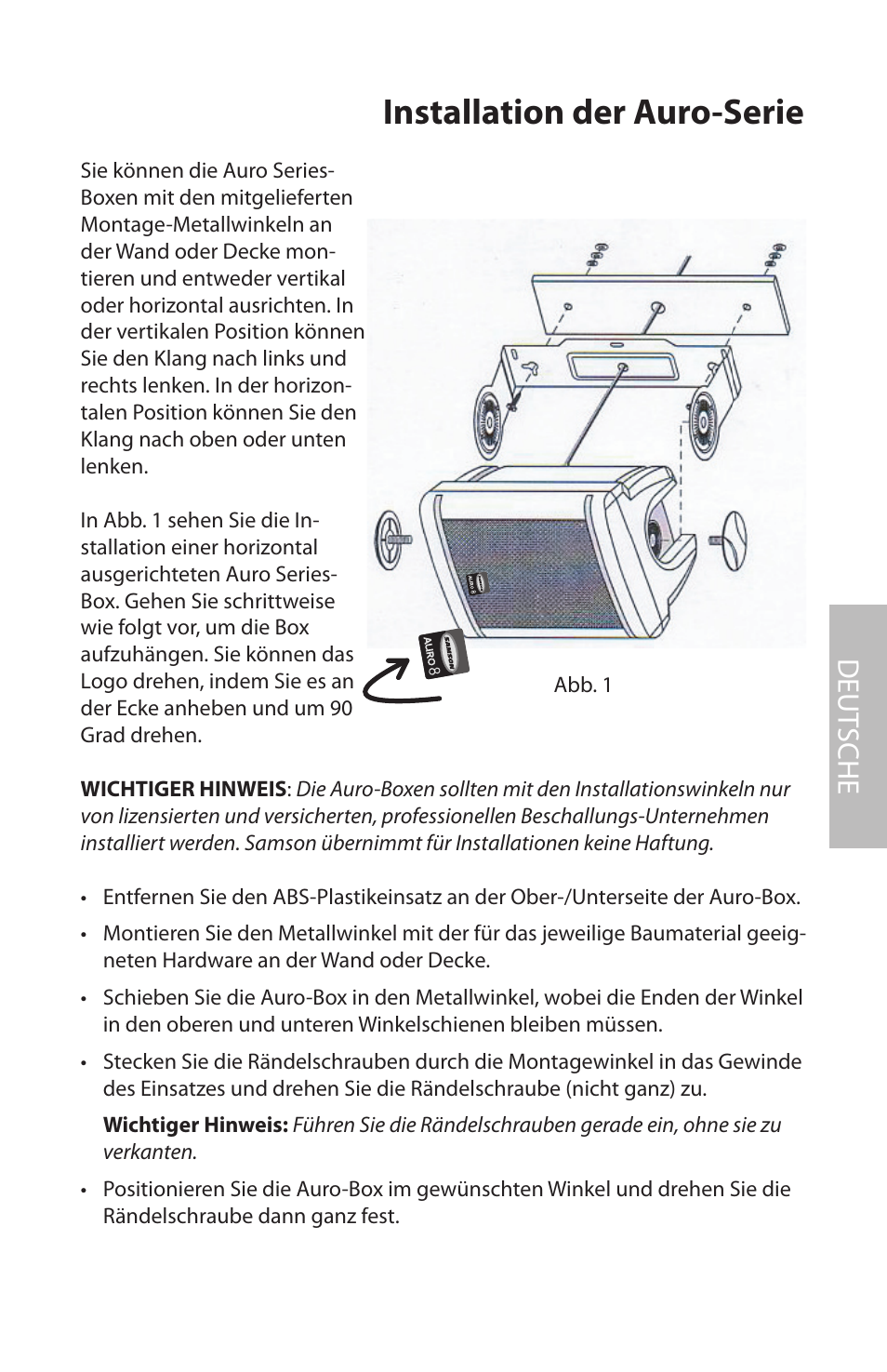 Installation der auro-serie, Deut sche | Samson AURO5 User Manual | Page 33 / 62