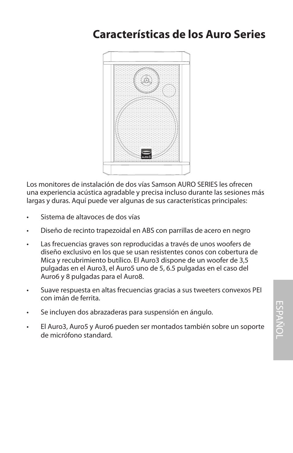 Características de los auro series, Esp añol | Samson AURO5 User Manual | Page 37 / 62