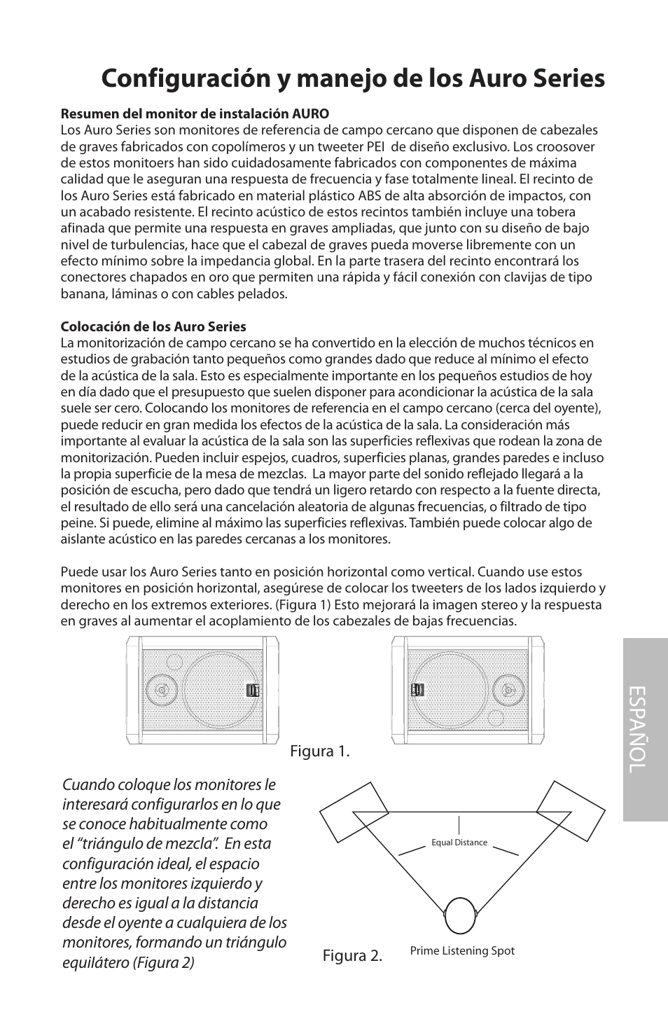 Configuración y manejo de los auro series, Colocación de los auro series, Esp añol | Samson AURO5 User Manual | Page 39 / 62