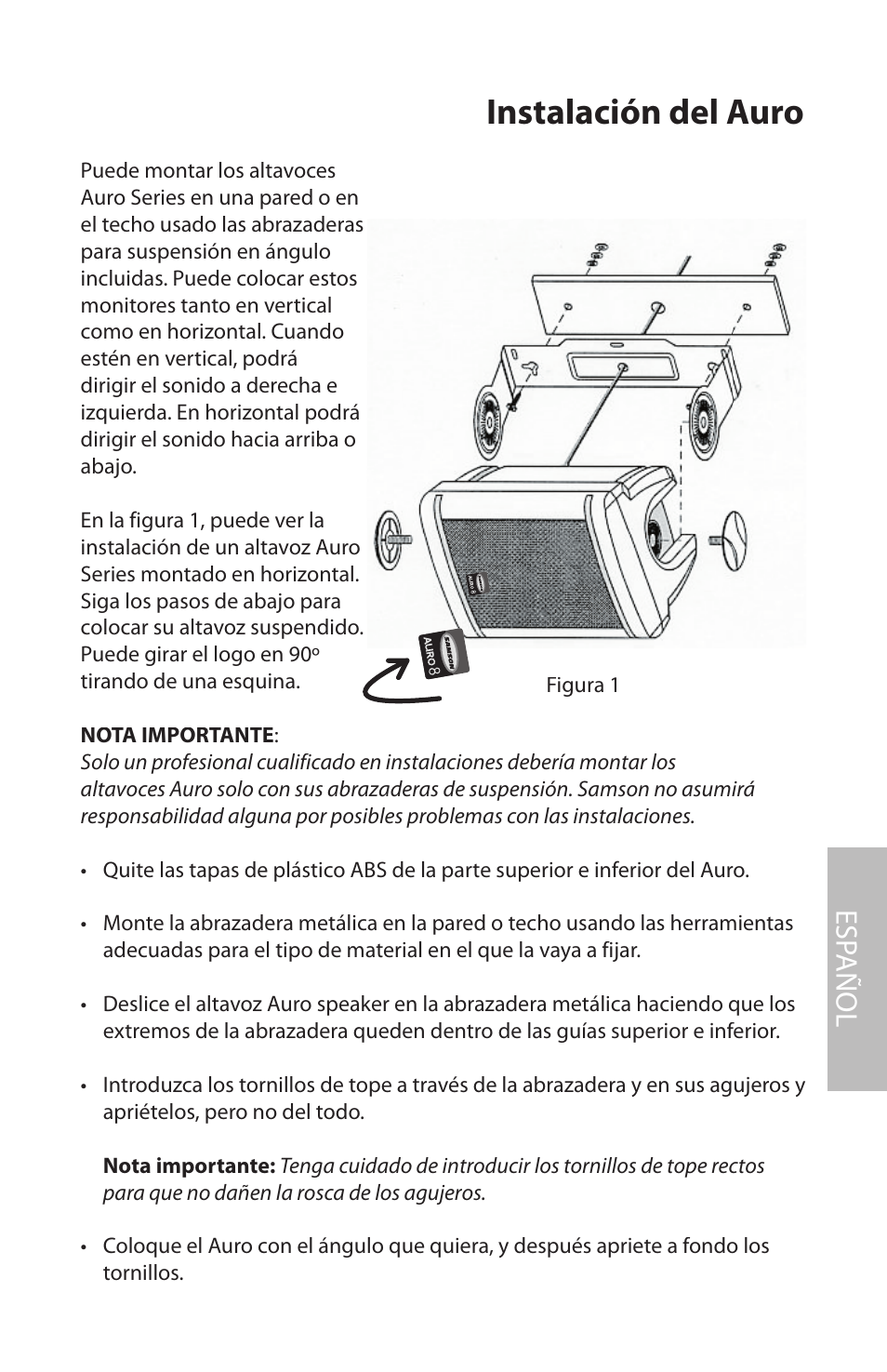 Instalación del auro, Esp añol | Samson AURO5 User Manual | Page 43 / 62
