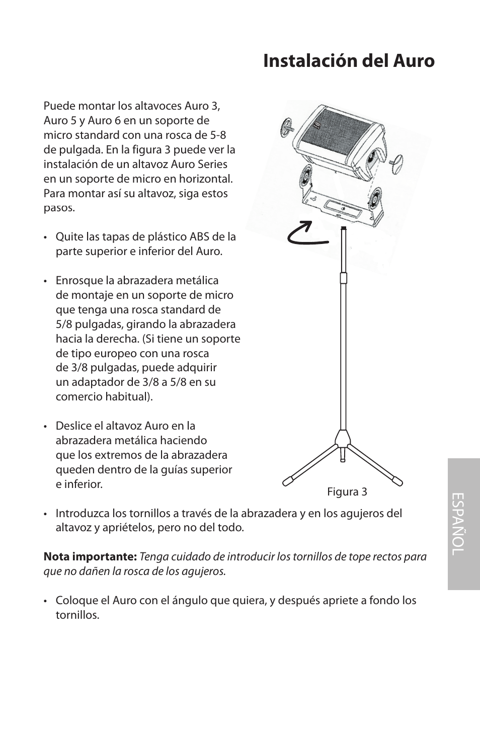 Instalación del auro, Esp añol | Samson AURO5 User Manual | Page 45 / 62