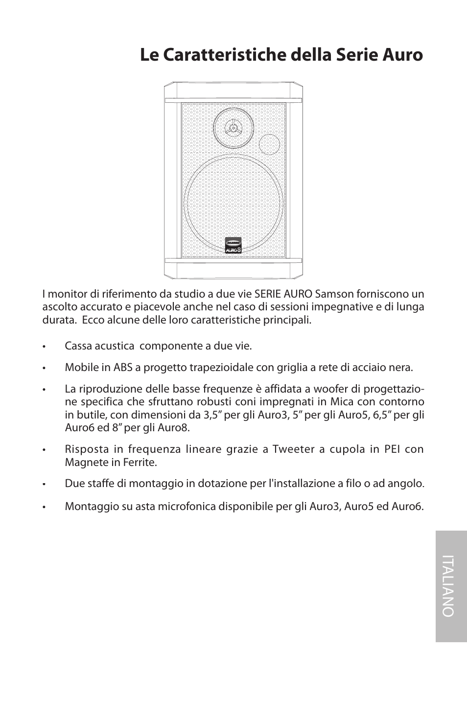 Le caratteristiche della serie auro, It aliano | Samson AURO5 User Manual | Page 47 / 62
