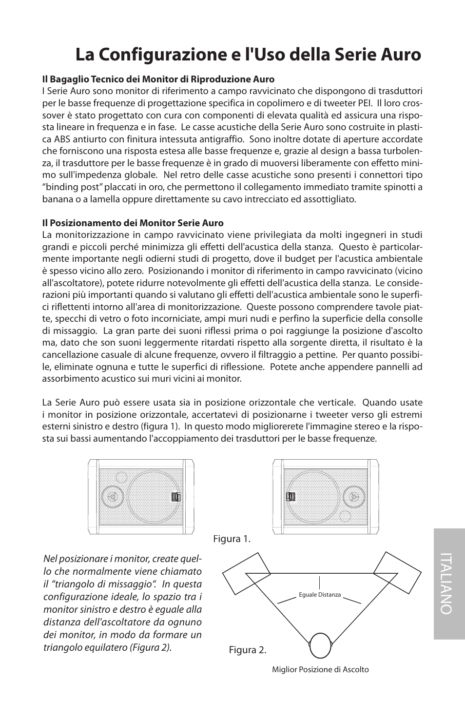 La configurazione e l'uso della serie auro, Il posizionamento dei monitor serie auro, It aliano | Samson AURO5 User Manual | Page 49 / 62