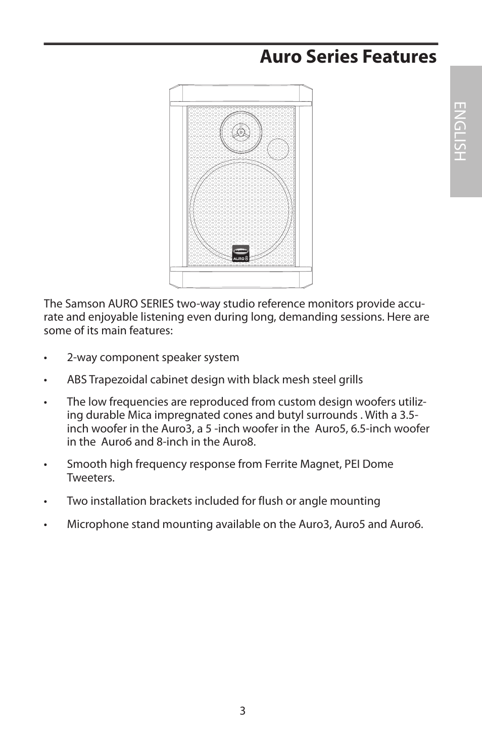 Auro series features, English | Samson AURO5 User Manual | Page 7 / 62