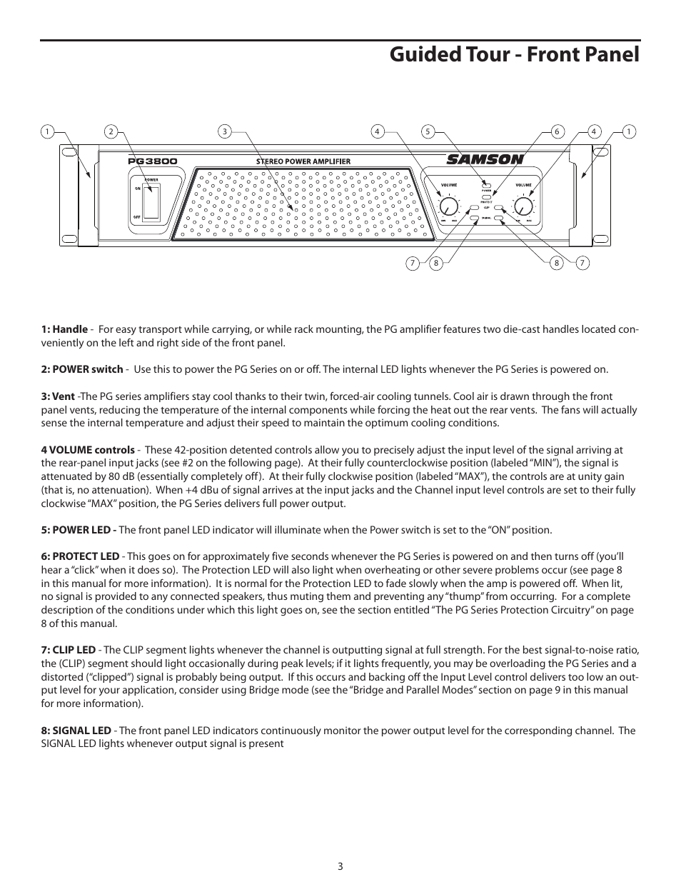 Guided tour - front panel | Samson POWER AMPLIFERS PG3800 User Manual | Page 7 / 16