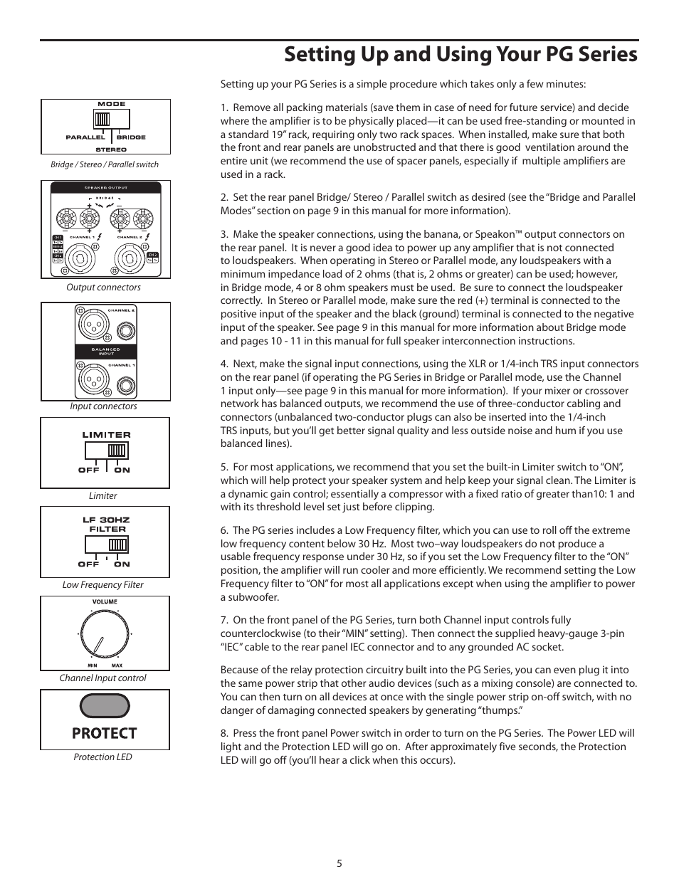 Setting up and using your pg series | Samson POWER AMPLIFERS PG3800 User Manual | Page 9 / 16