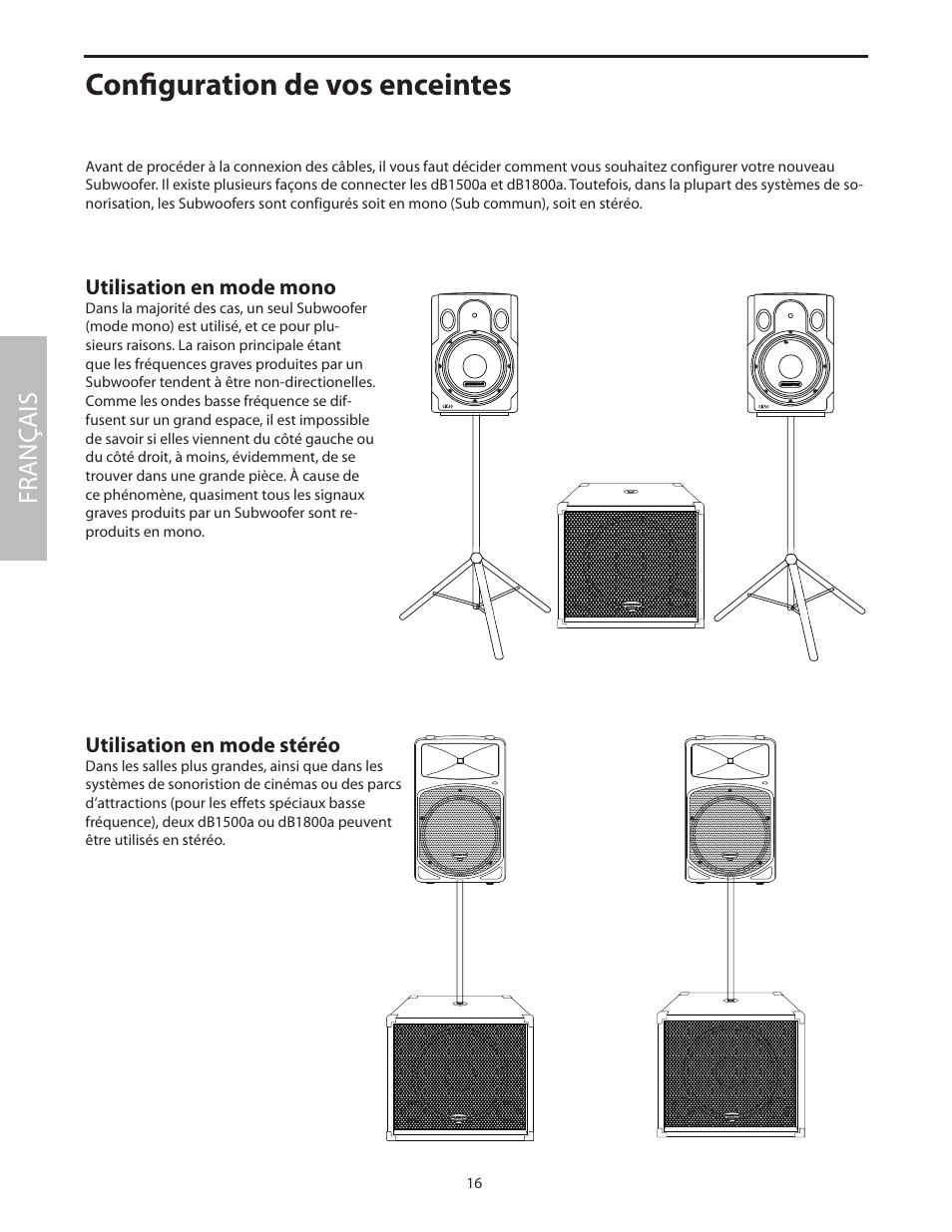 Configuration de vos enceintes, Conﬁguration de vos enceintes, Fr anç ais | Samson dB1500a User Manual | Page 20 / 64