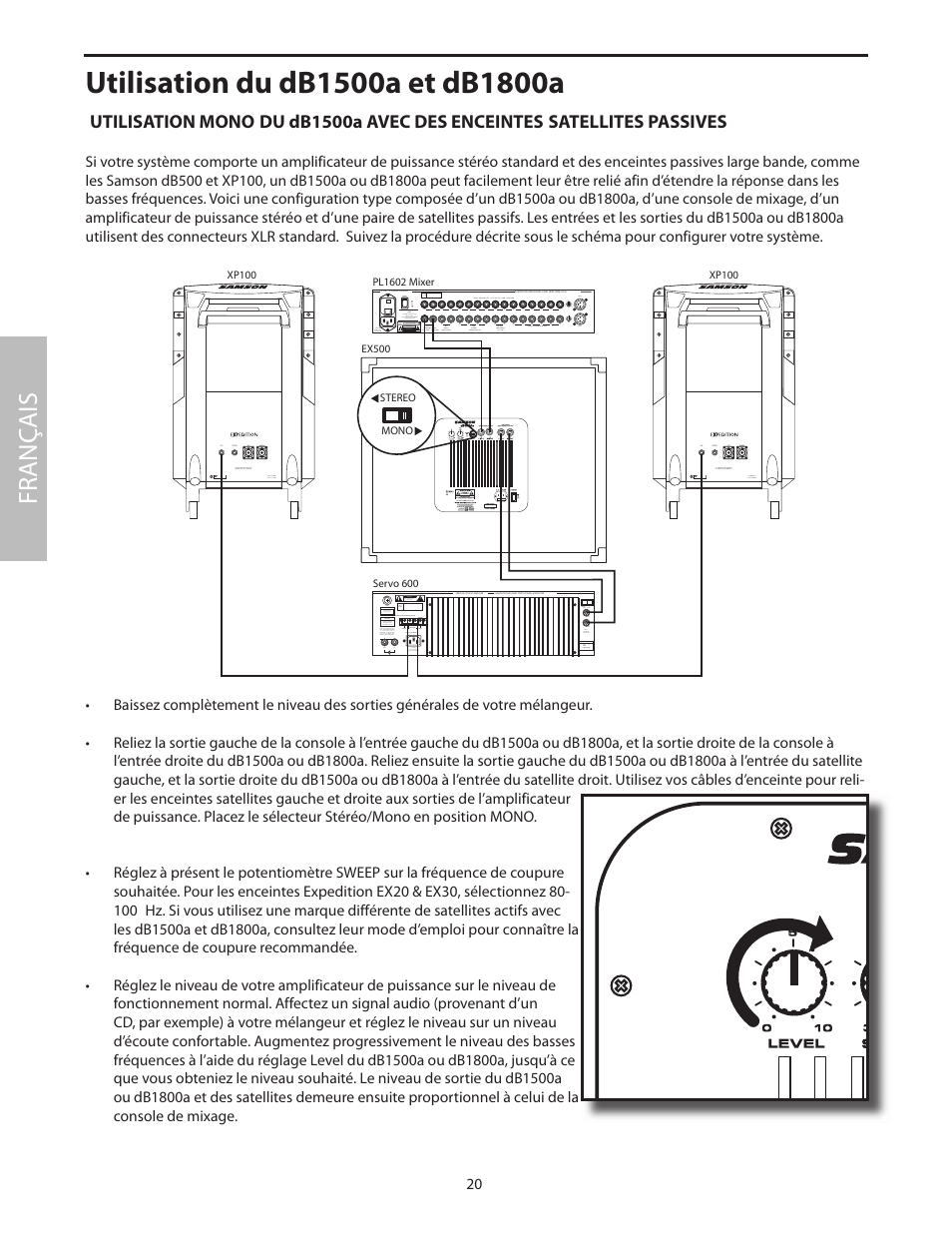 Utilisation du db1500a et db1800a, Fr anç ais | Samson dB1500a User Manual | Page 24 / 64