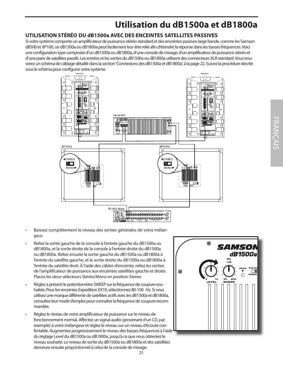 Utilisation du db1500a et db1800a, Fr anç ais | Samson dB1500a User Manual | Page 25 / 64