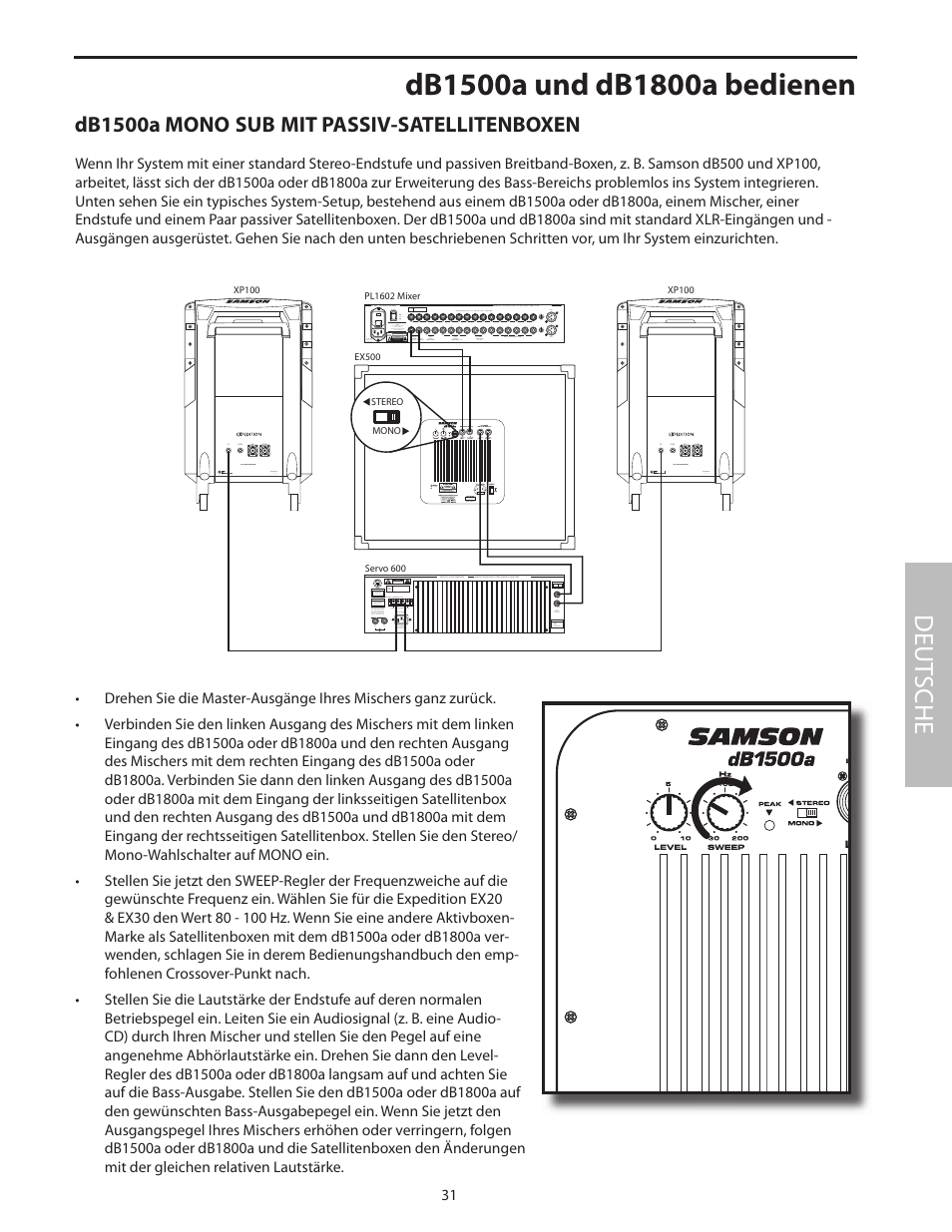 Db1500a mono sub mit passiv-satellitenboxen, Deut sche | Samson dB1500a User Manual | Page 35 / 64