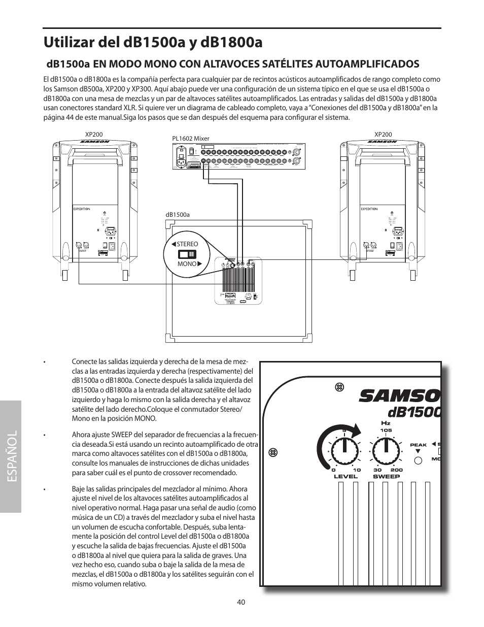 Esp añol | Samson dB1500a User Manual | Page 44 / 64