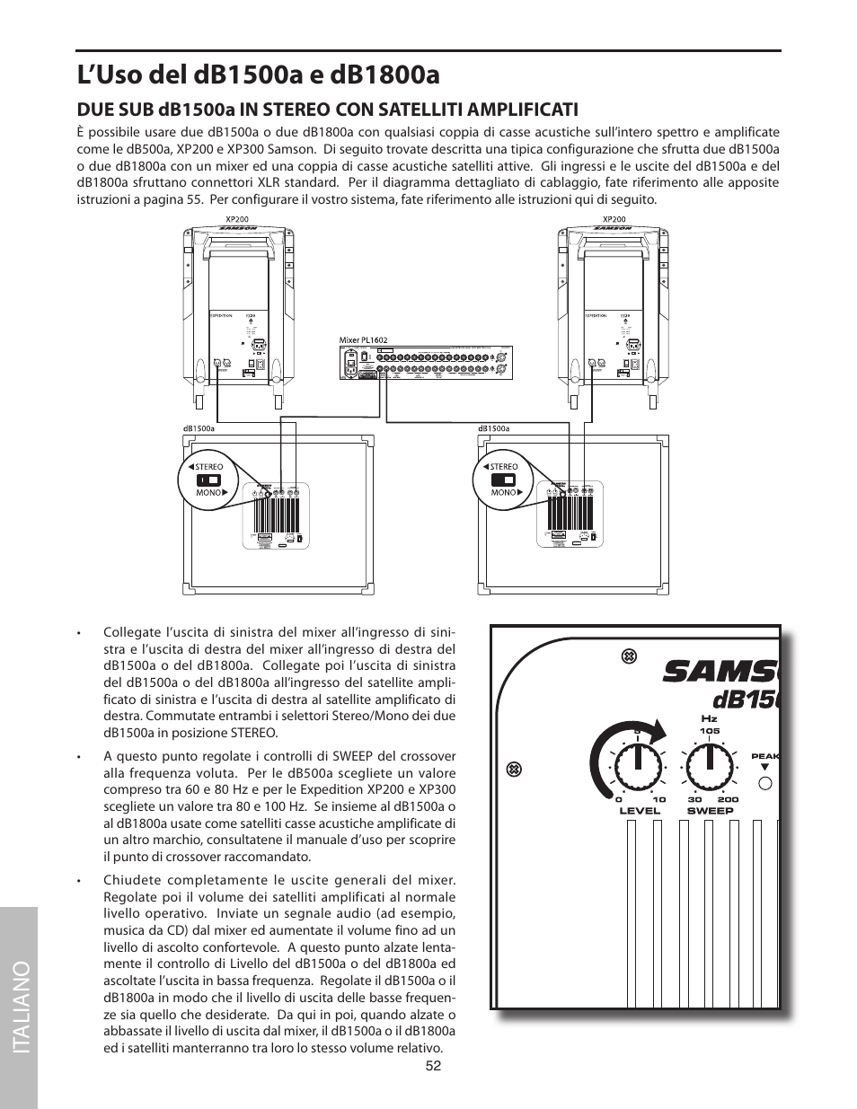 L’uso del db1500a e db1800a, It aliano | Samson dB1500a User Manual | Page 56 / 64