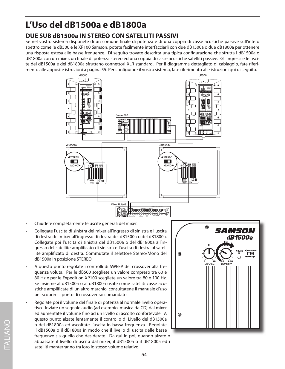 Due sub db1500a in stereo con satelliti passivi, It aliano | Samson dB1500a User Manual | Page 58 / 64