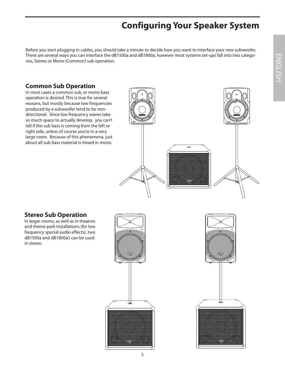 Configuring your speaker system, English | Samson dB1500a User Manual | Page 9 / 64