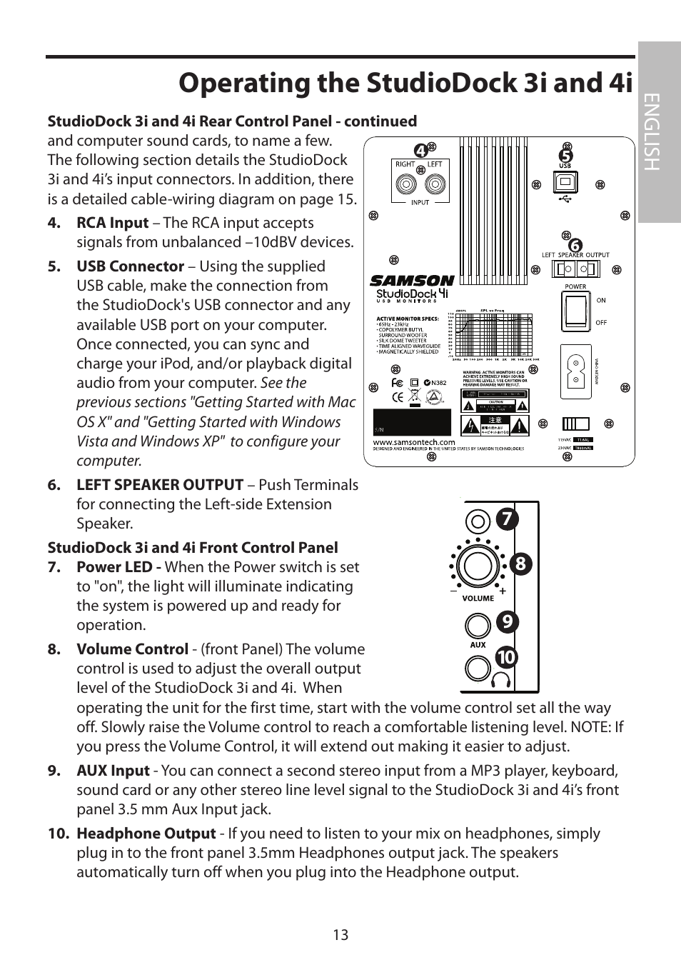 Operating the studiodock 3i and 4i, English | Samson StudioDock 3i User Manual | Page 19 / 88