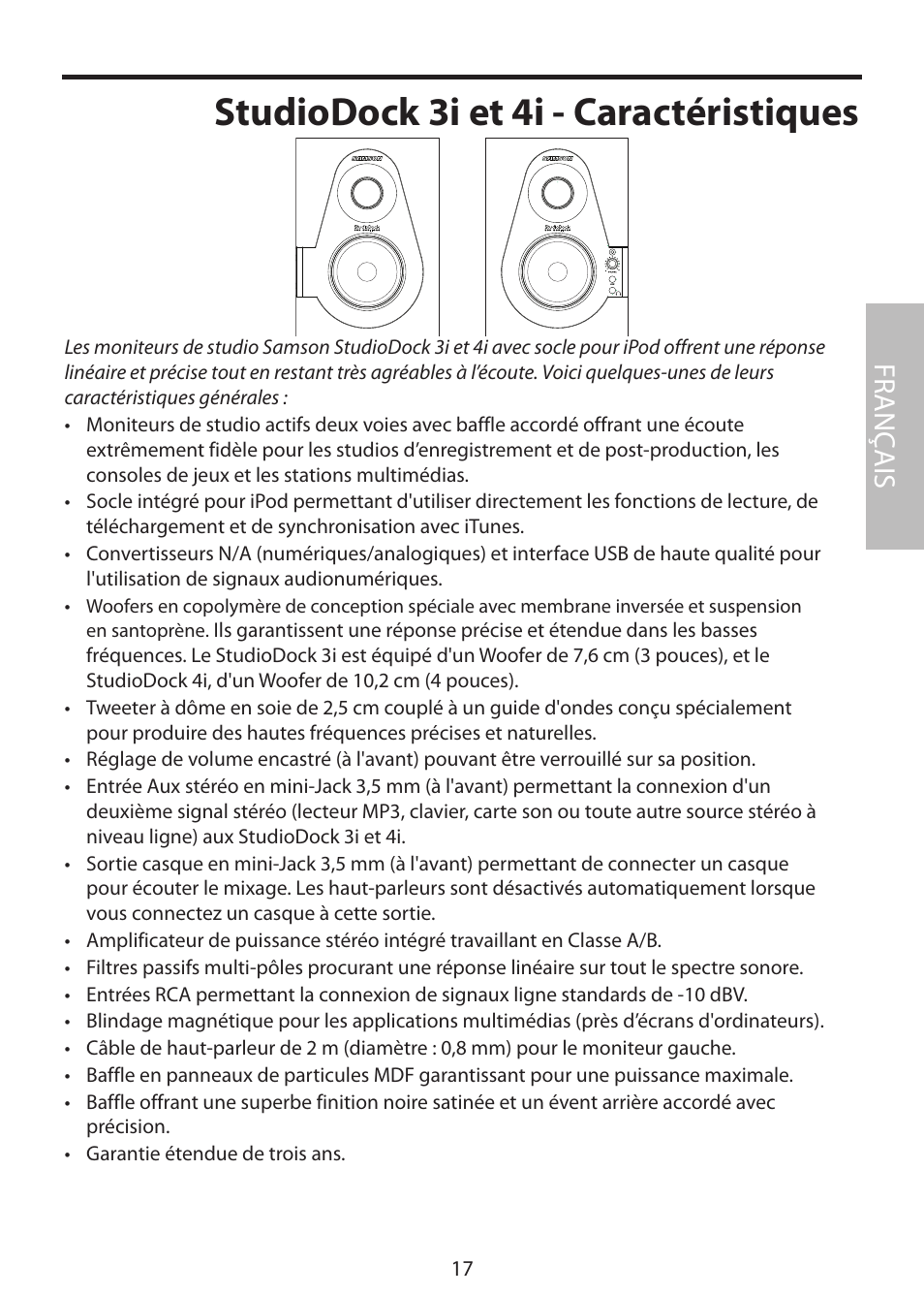 Studiodock 3i et 4i - caractéristiques, Fr anç ais | Samson StudioDock 3i User Manual | Page 23 / 88