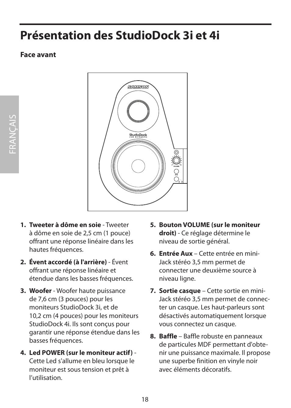 Présentation des studiodock 3i et 4i, Fr anç ais | Samson StudioDock 3i User Manual | Page 24 / 88