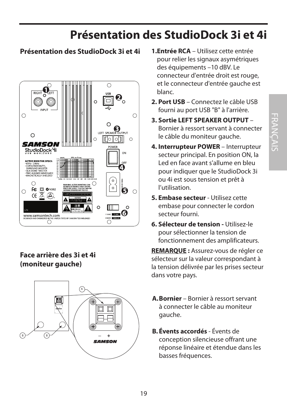 Présentation des studiodock 3i et 4i, Fr anç ais | Samson StudioDock 3i User Manual | Page 25 / 88