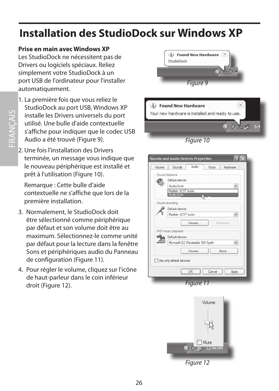 Windows xp, Installation des studiodock sur, Fr anç ais | Samson StudioDock 3i User Manual | Page 32 / 88