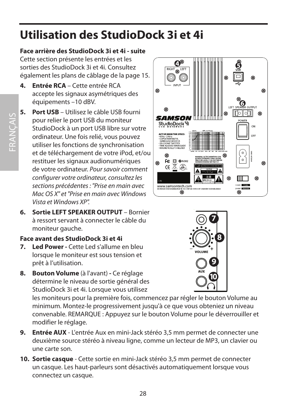 Utilisation des studiodock 3i et 4i, Fr anç ais | Samson StudioDock 3i User Manual | Page 34 / 88