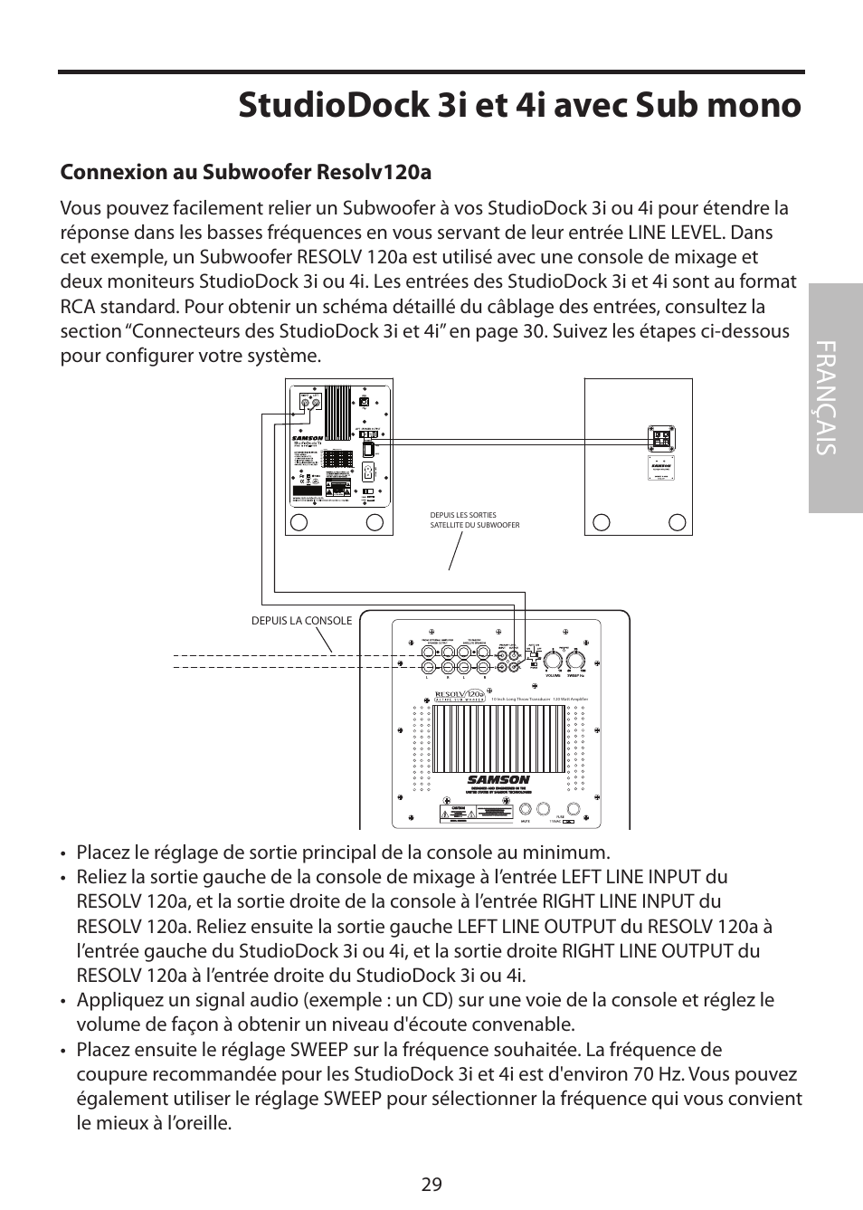 Studiodock 3i et 4i avec sub mono, Fr anç ais | Samson StudioDock 3i User Manual | Page 35 / 88