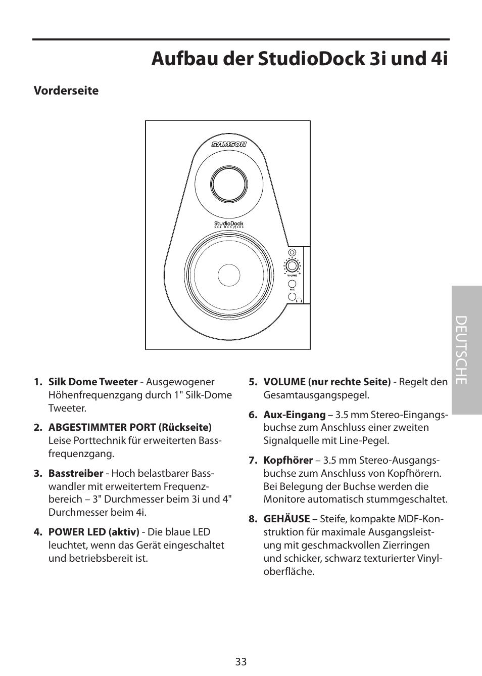 Aufbau der studiodock 3i und 4i, Deut sche | Samson StudioDock 3i User Manual | Page 39 / 88