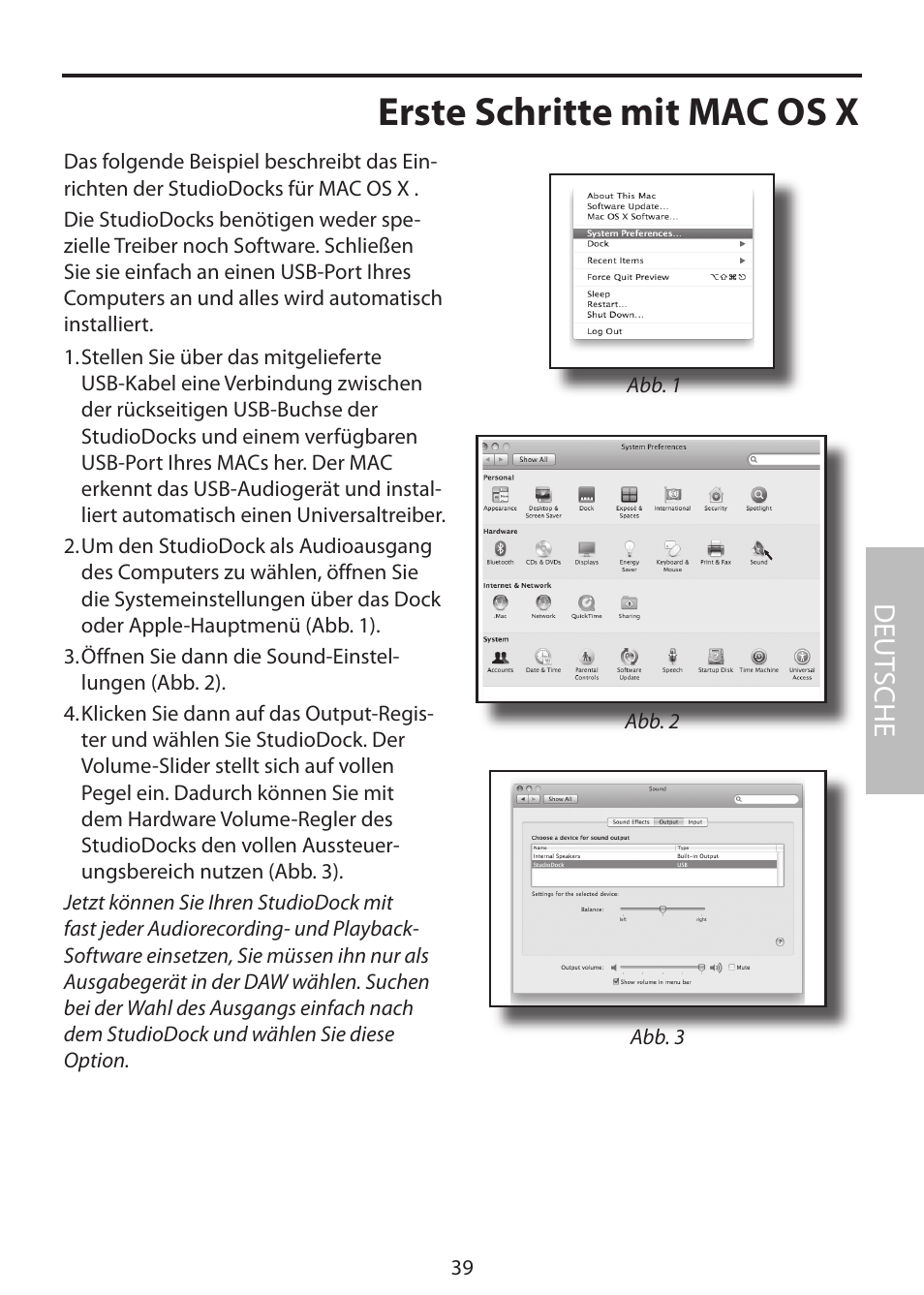 Erste schritte mit mac os x, Deut sche | Samson StudioDock 3i User Manual | Page 45 / 88